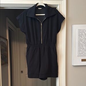 Black Short Sleeve Romper with Zipper